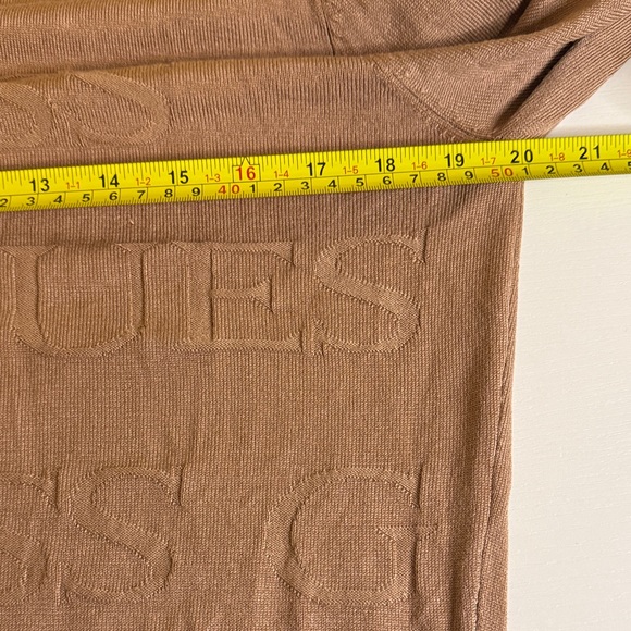 GUESS Long Sleeve, High neck.  Ribbed Tan Embossed Logo top - Picture 7 of 8